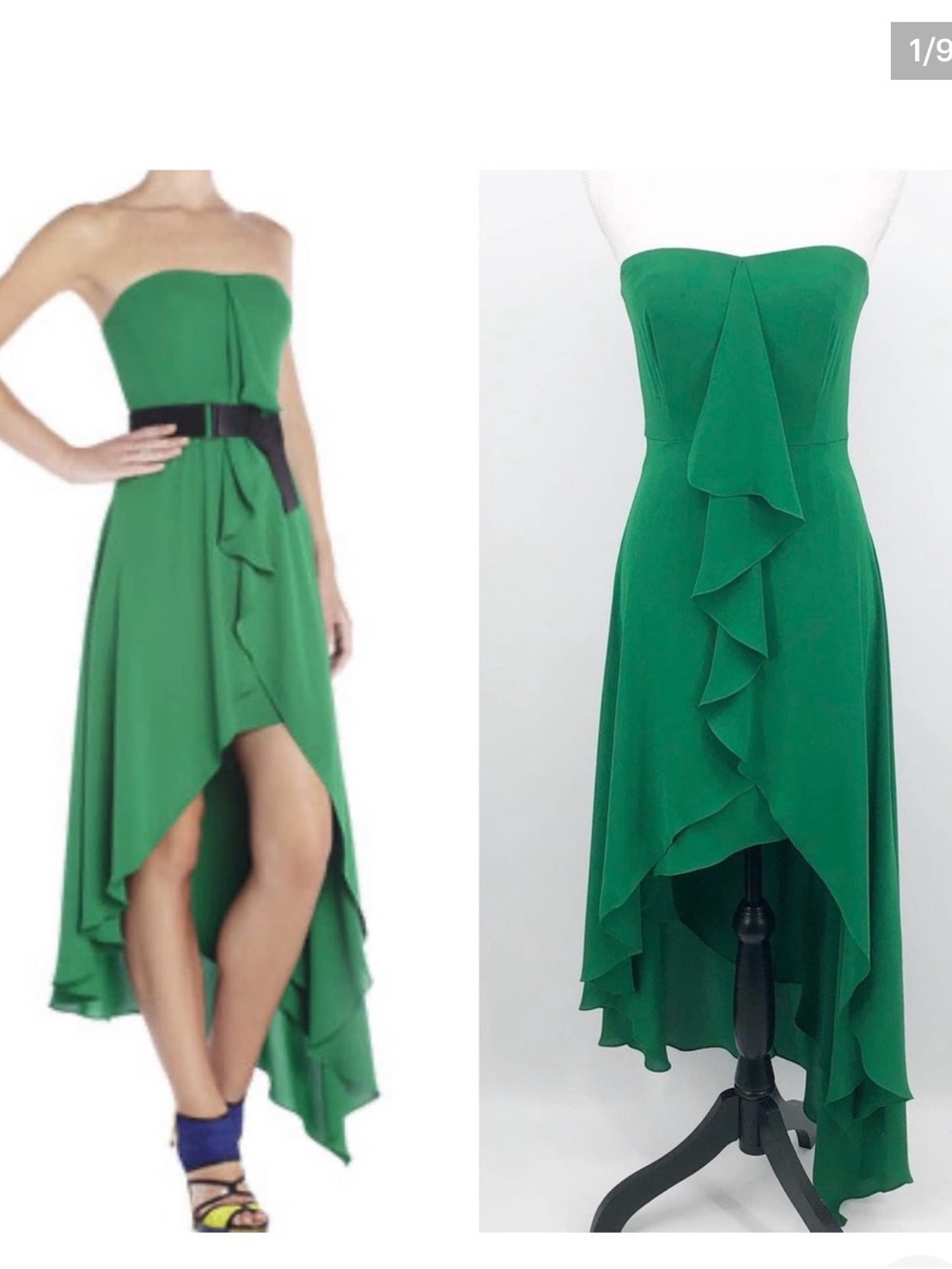 BCBGMaxAzria Strapless High-Low Ruffle Dress in Green sz 4